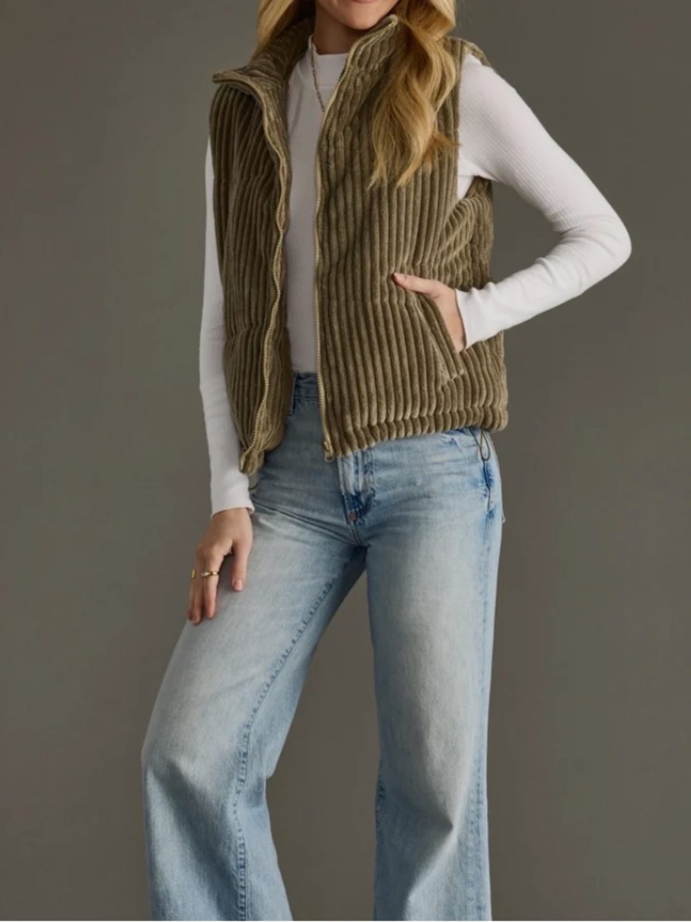 Panache Olive Ribbed Zip-Front Vest - Picture 2 of 8